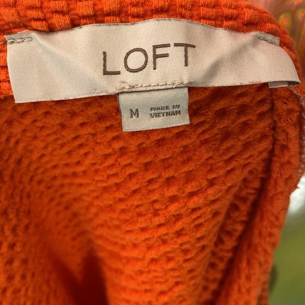 LOFT Orange Puff Sleeve Smocked Blouse - Picture 10 of 11